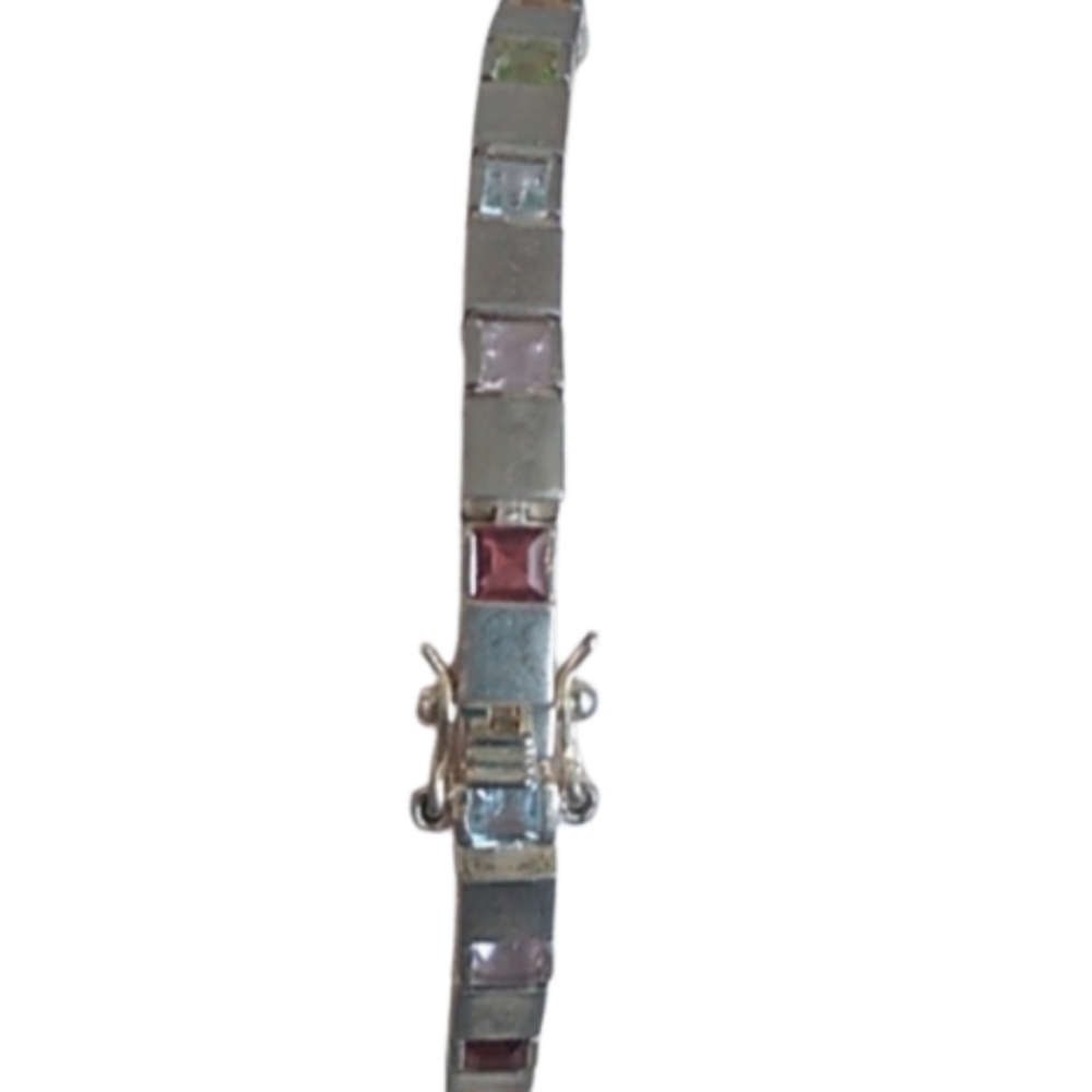 Sterling Silver Multicolor Stones Rainbow Pride Tennis Bracelet DJB 925